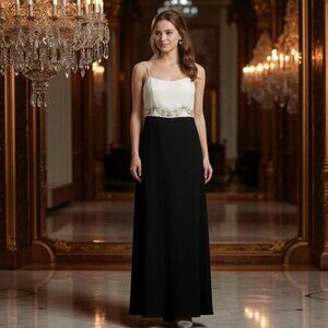 Vintage Badgley Mischka Beaded Gown Black Ivory Wedding Evening Dress 10